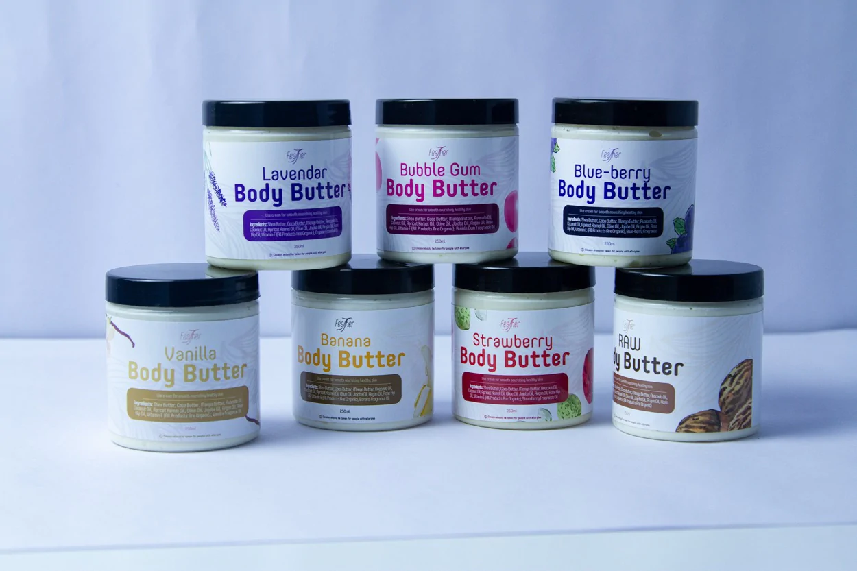 Body butter comes in a variety of scents.