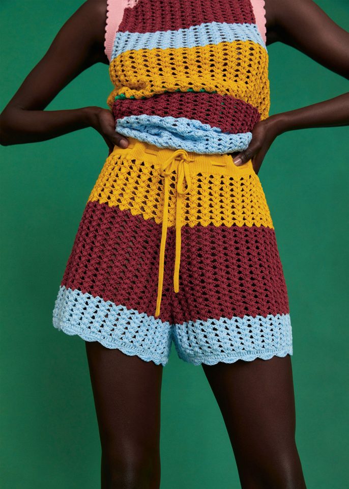 Colour-Block Hand-Crocheted Shorts