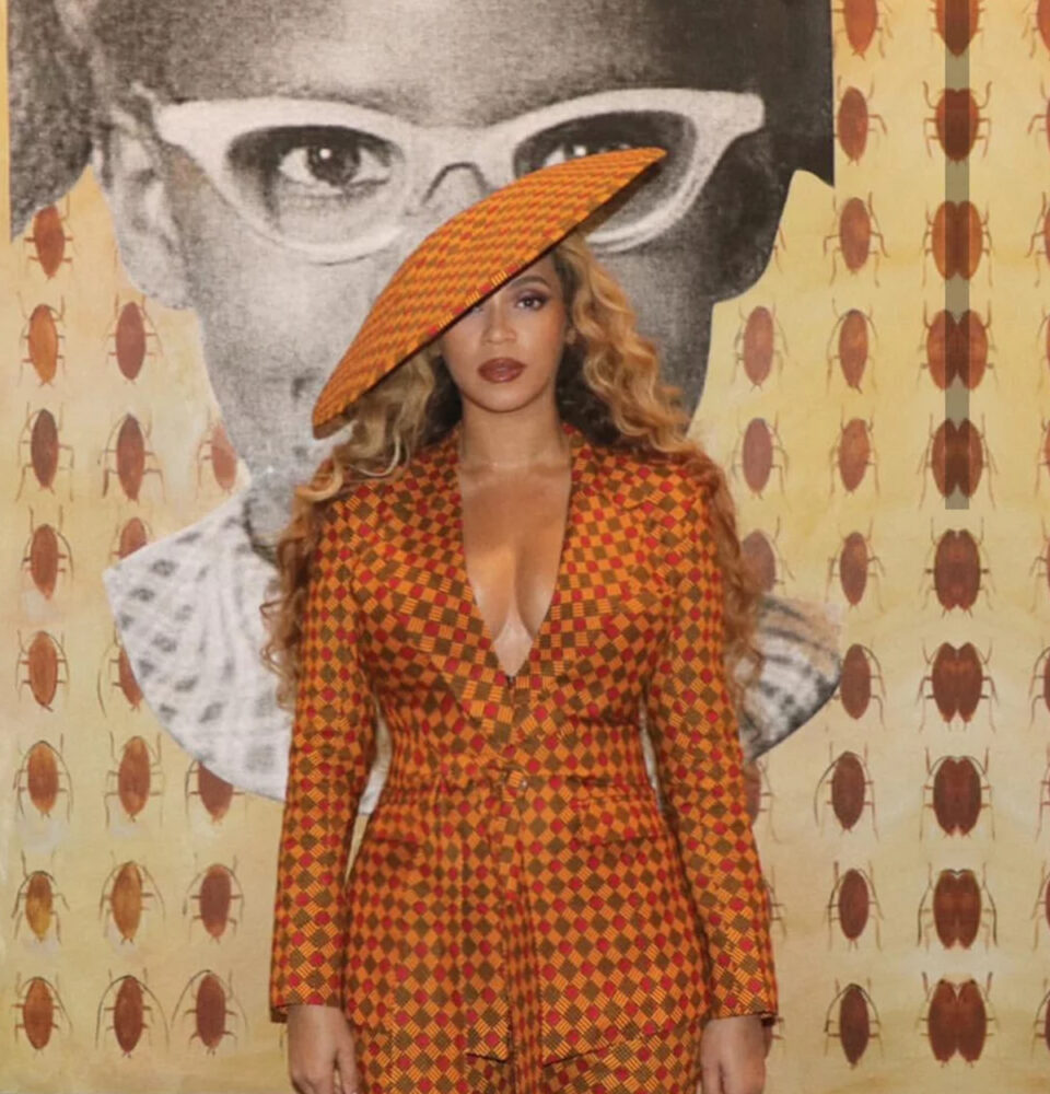 Beyoncé Stuns in African Print Ena Gancio Suit With Matching Hat