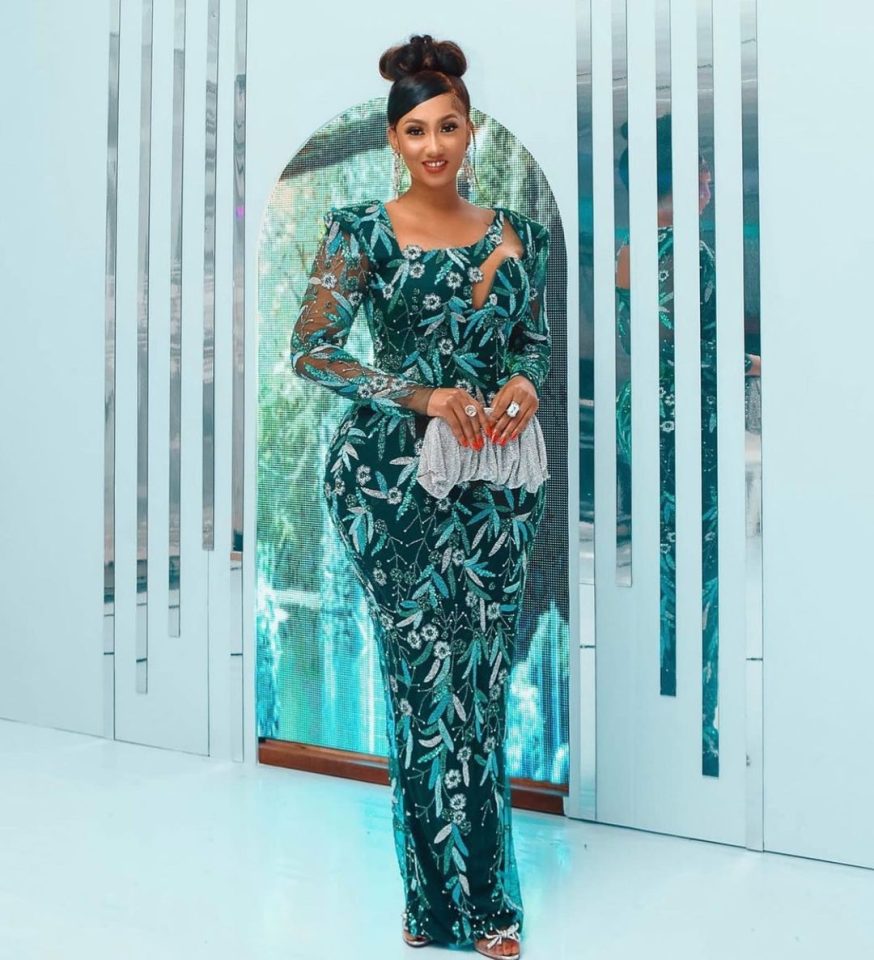 Mona Moutrage(Hajia4reall) in stunning green lace dress by Quopi Akotuah Ghana