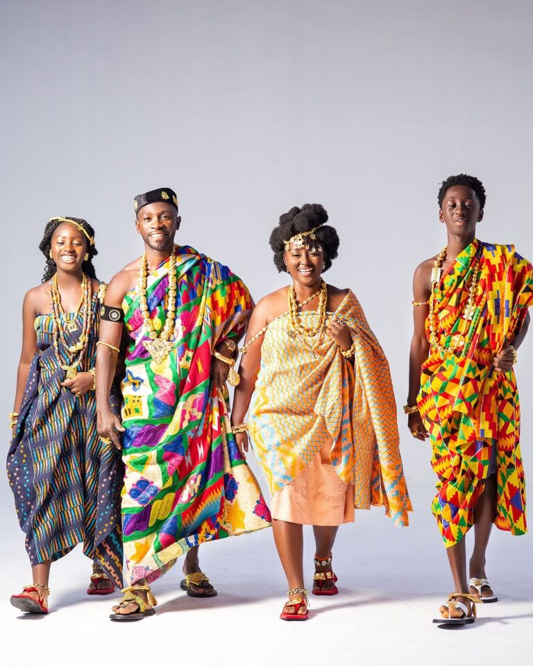 Ghanaian singer Okyeame Kwame & Family adorned in beads from Selina Beb. Photo Credit: SarBOAT Photography/Instagram