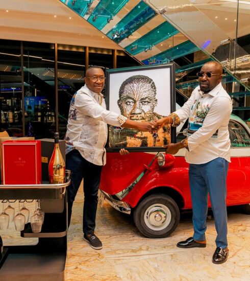 Dr. Ernest Ofori Sarpong presents a special gift to Dr. Osei Kwame Despite. Photo Credit: Despite Automobile Museum/Instagram