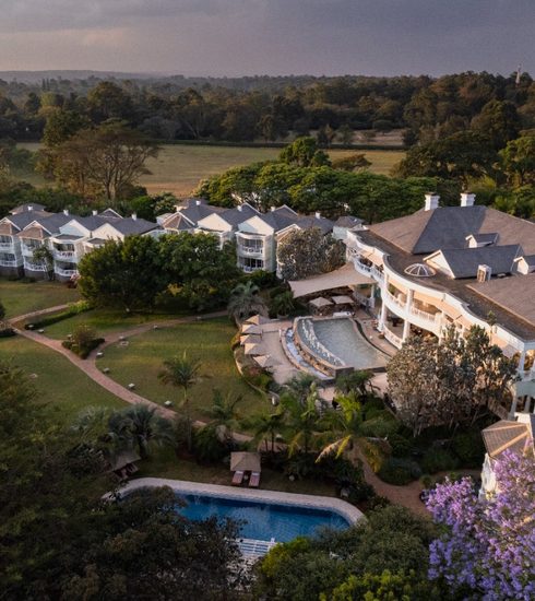 An aerial view of Hemingways Nairobi, set against the leafy landscape of the capital as Kenya's sole member property of The Leading Hotels of the World. Photo Credit: Hemingways Nairobi